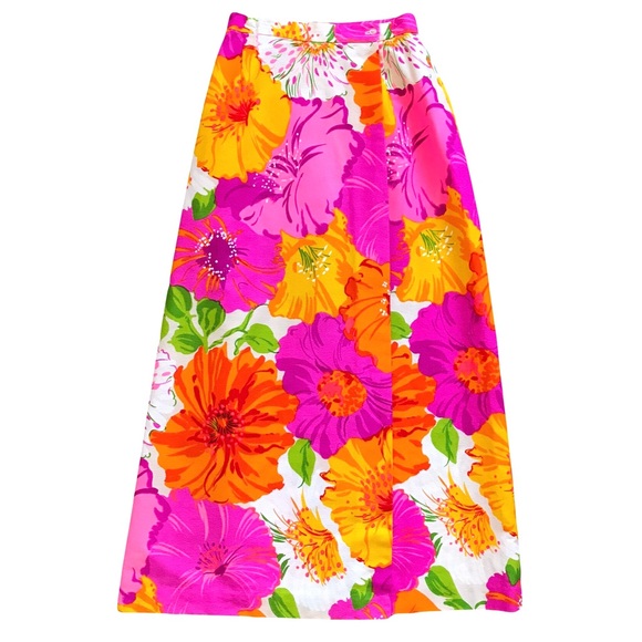 RARE Vintage 60-70’s Women’s Boho Mod Bright Floral Maxi Wrap Skirt Sz S/XS  EUC - Picture 4 of 16
